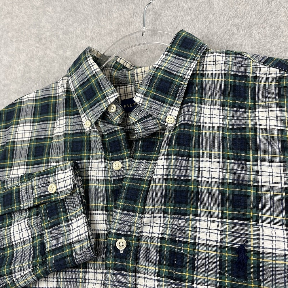 Ralph Lauren Plaid Button Up Shirt Mens L Blue Green Classic Fit 100% Cotton EUC